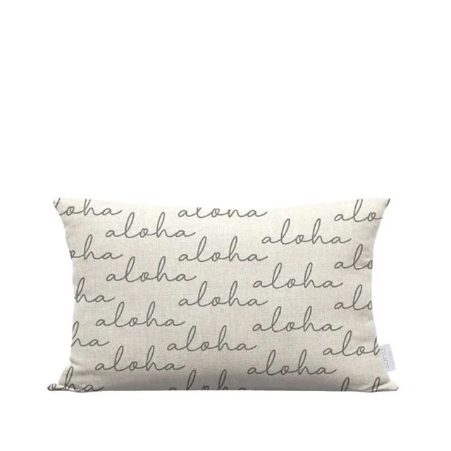 12x20in Aloha Script Lumbar Pillow Cover, White, Double Side