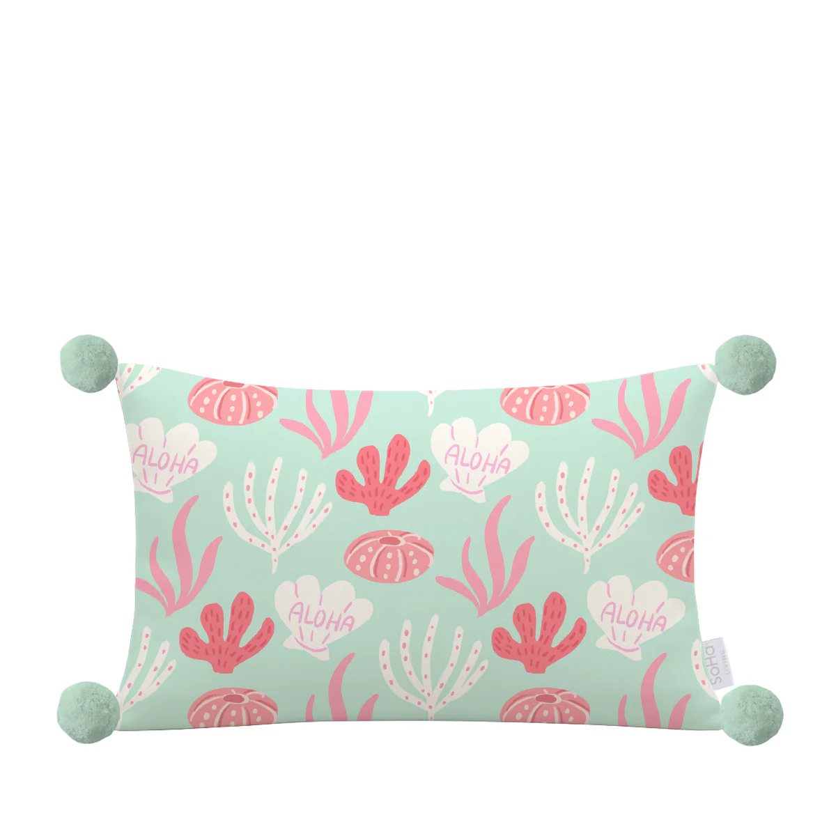 12x20in Under the Aloha Sea Pillow Cover with Pompoms
