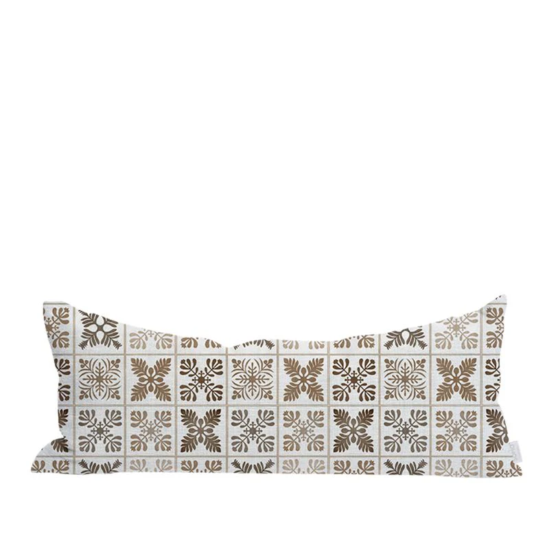 12x36in Quilt Mosaic Brown Pillow Cover