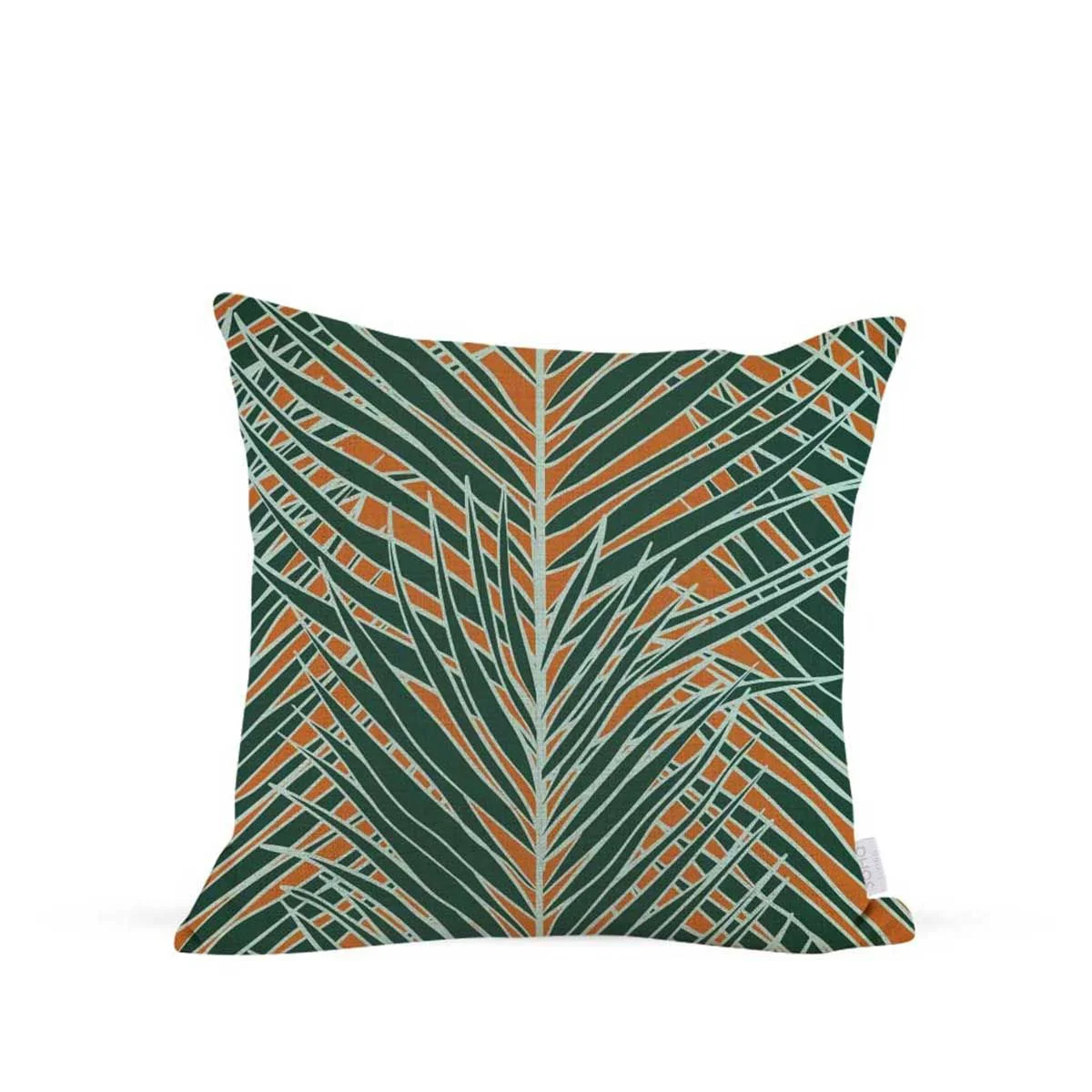 *18x18in Green Palms on Orange Pillow Cover