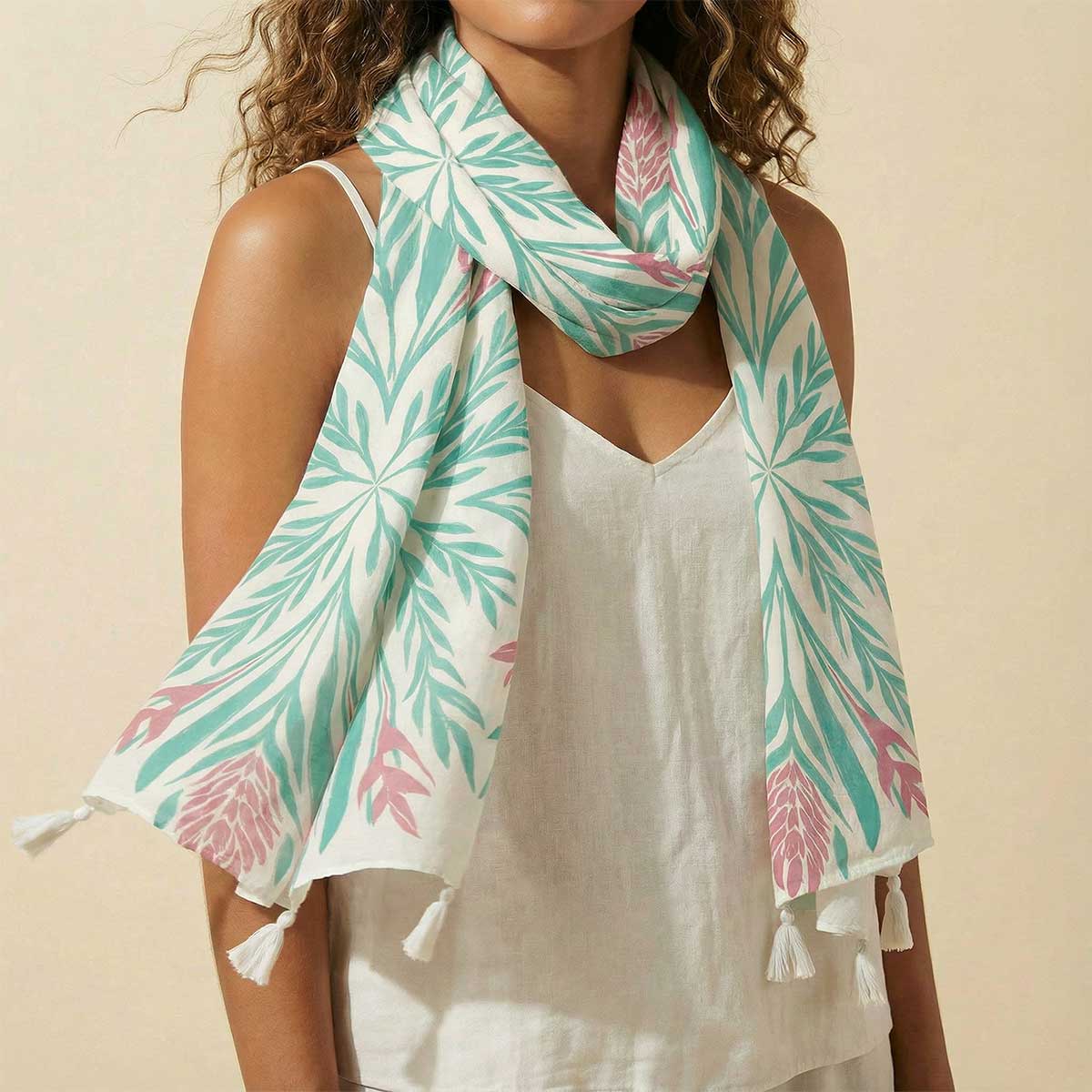 75x35in Floral Haze Cream Scarf - Image 4