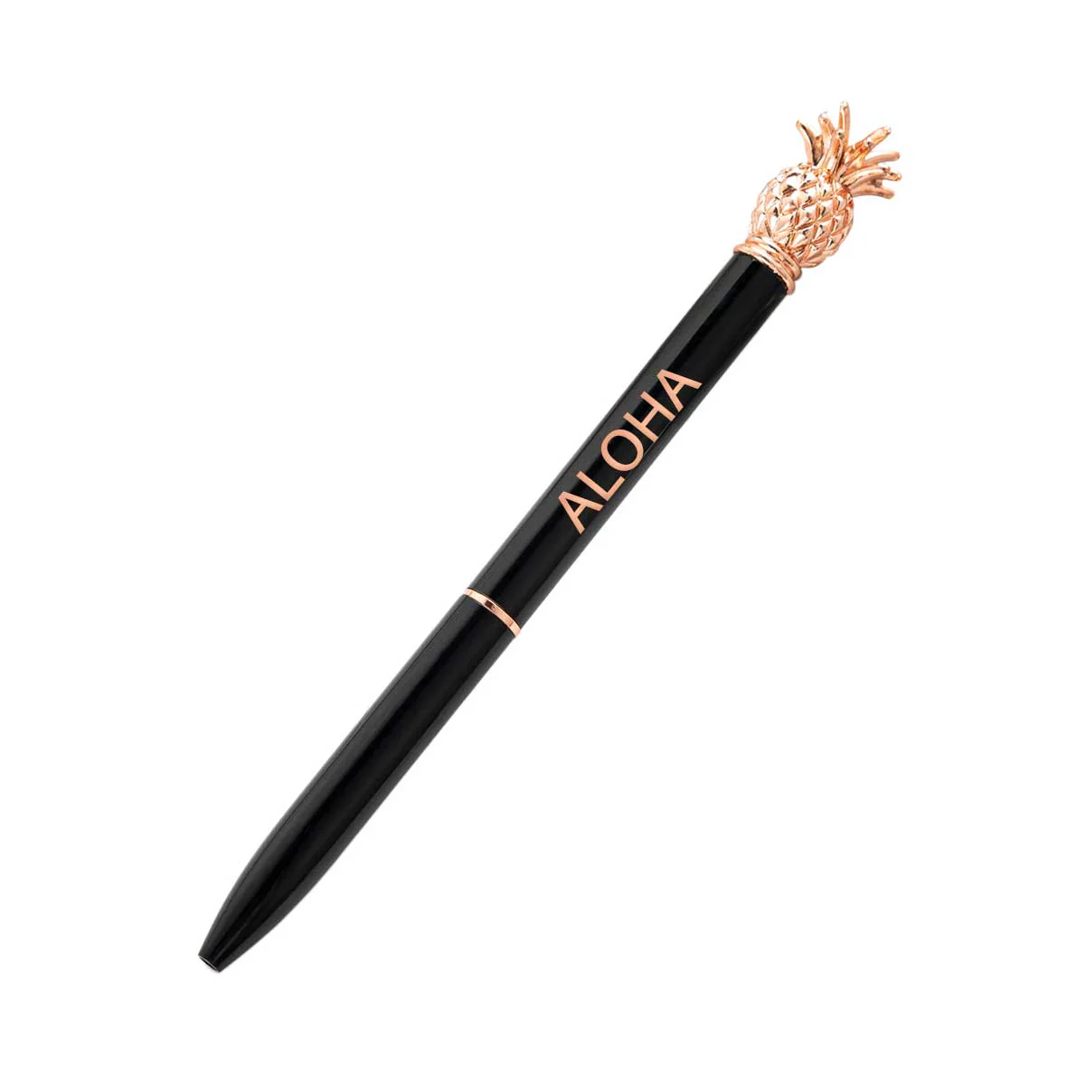 ALOHA Engraved Pineapple with Rose Gold Crown Pen, Black