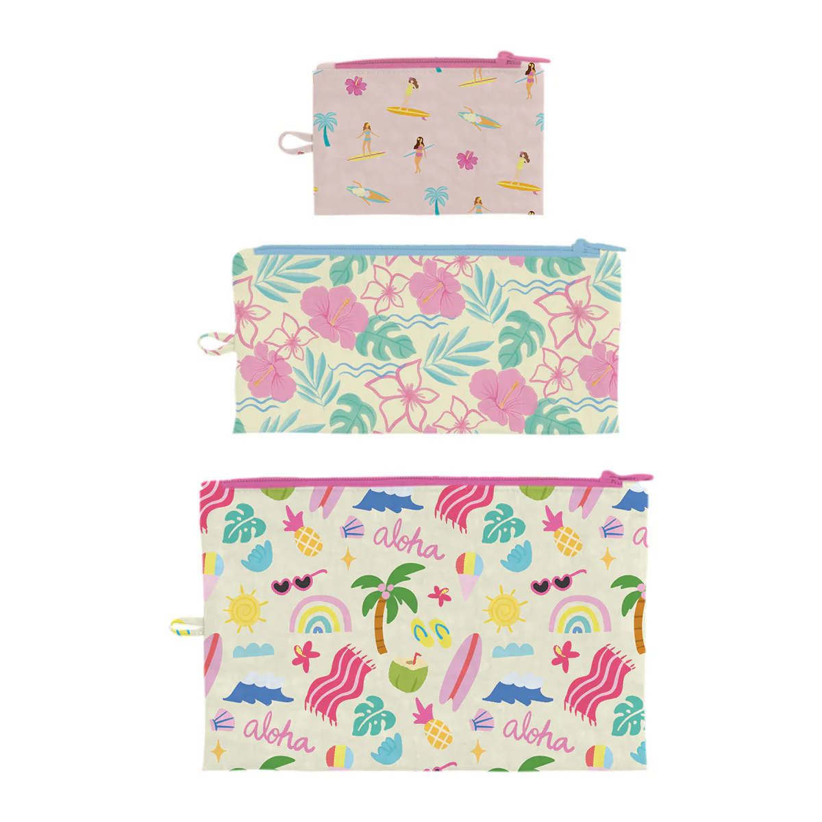 Beach Babes Flat Pouch, Set of 3
