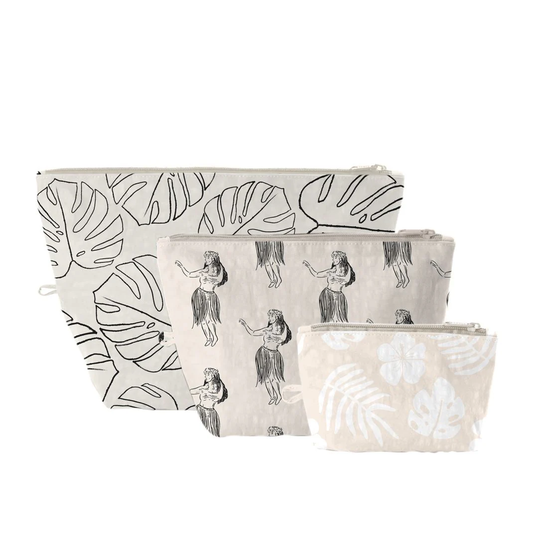 Beige Hula Stand-up Pouch, Set of 3