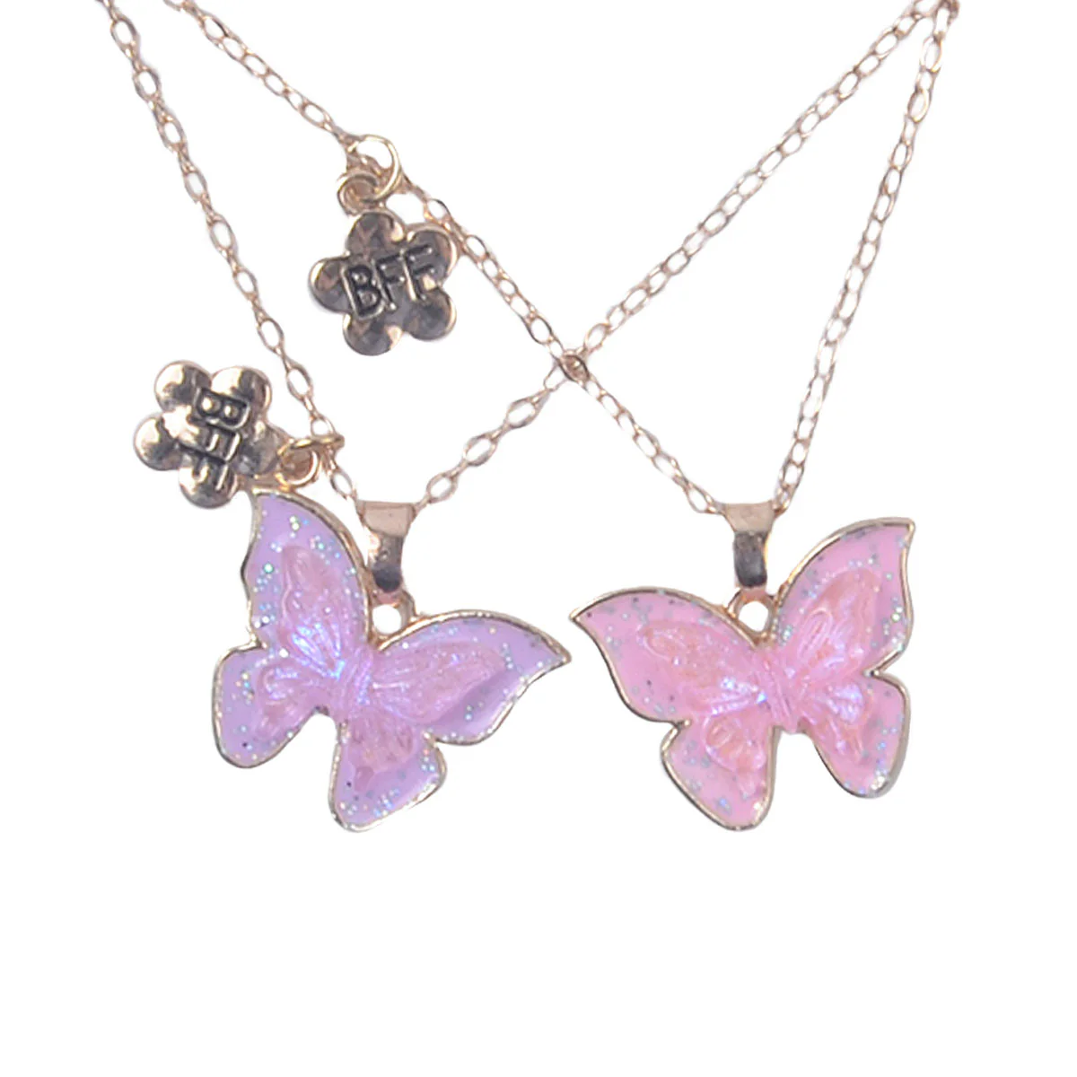 BFF Sparkle Butterfly Necklace Set, Pink and Purple