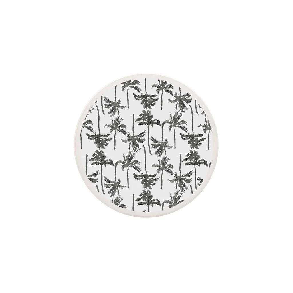 Charcoal Palm Round Ceramic Coaster