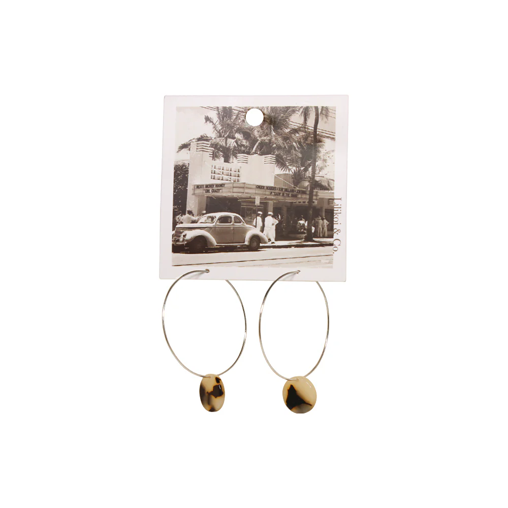 Circle Tortoise on Metal Drop Earrings Black & White