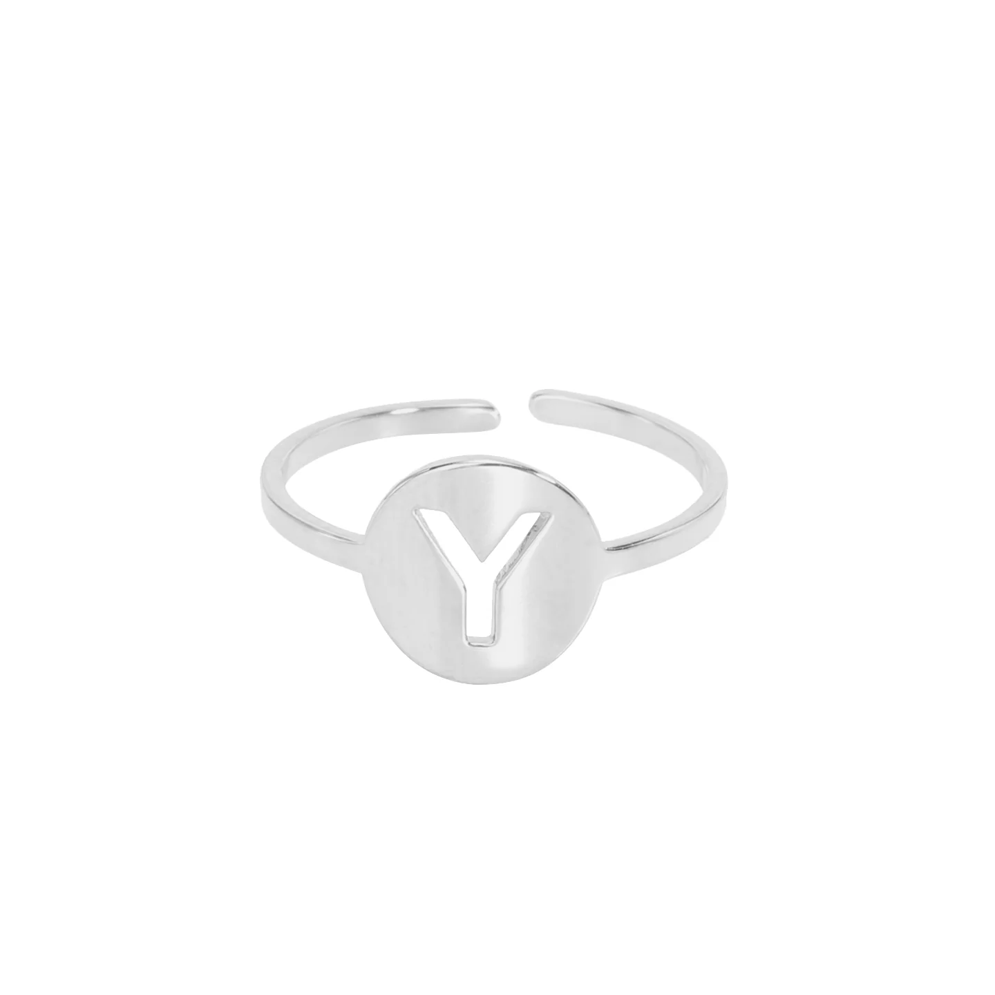 Circle with Initial Letter Ring, Silver - Image 11