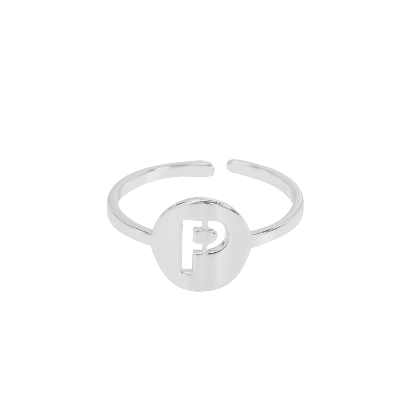 Circle with Initial Letter Ring, Silver - Image 4