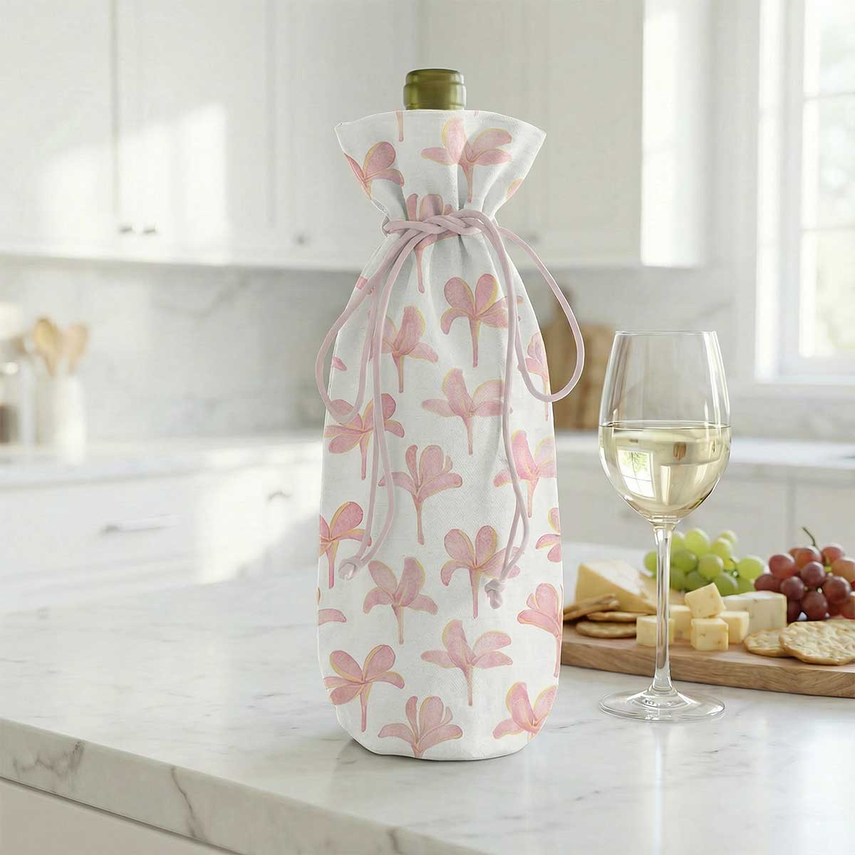 Coral Plumeria Wine Bottle Bag - Image 2