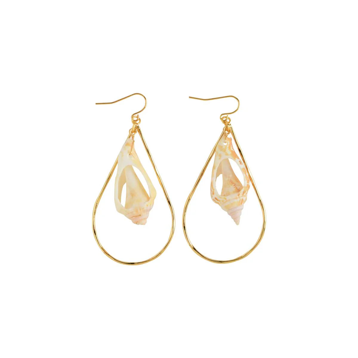 Cut Shell Teardrop Hammer Hoop Earring, Gold