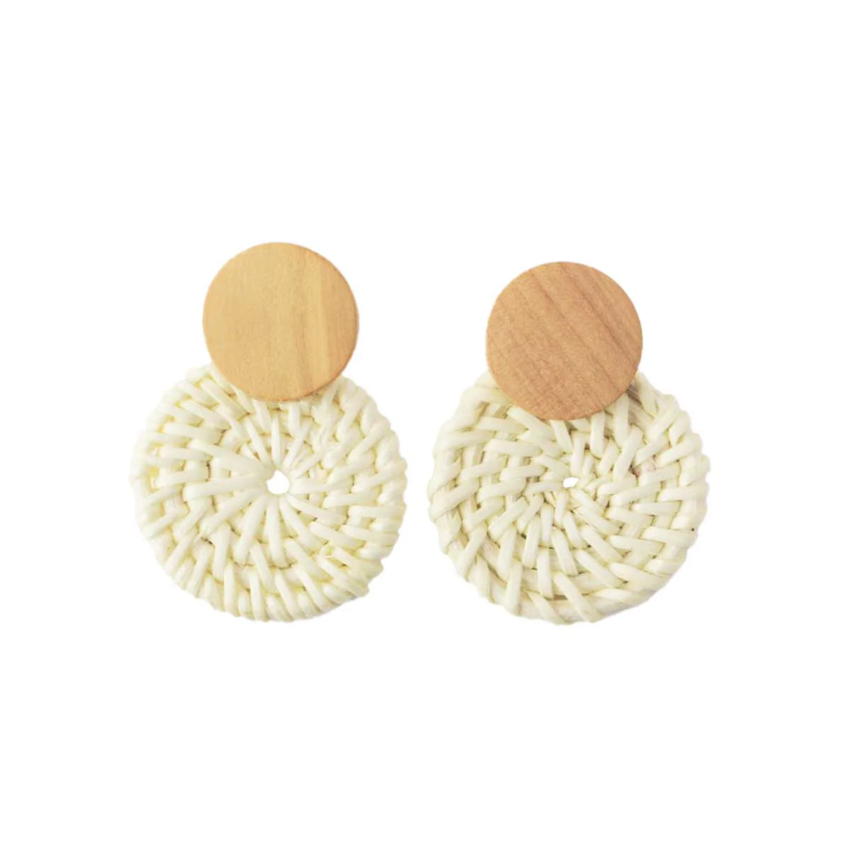 Double Disc Drop Earrings, Wood Top