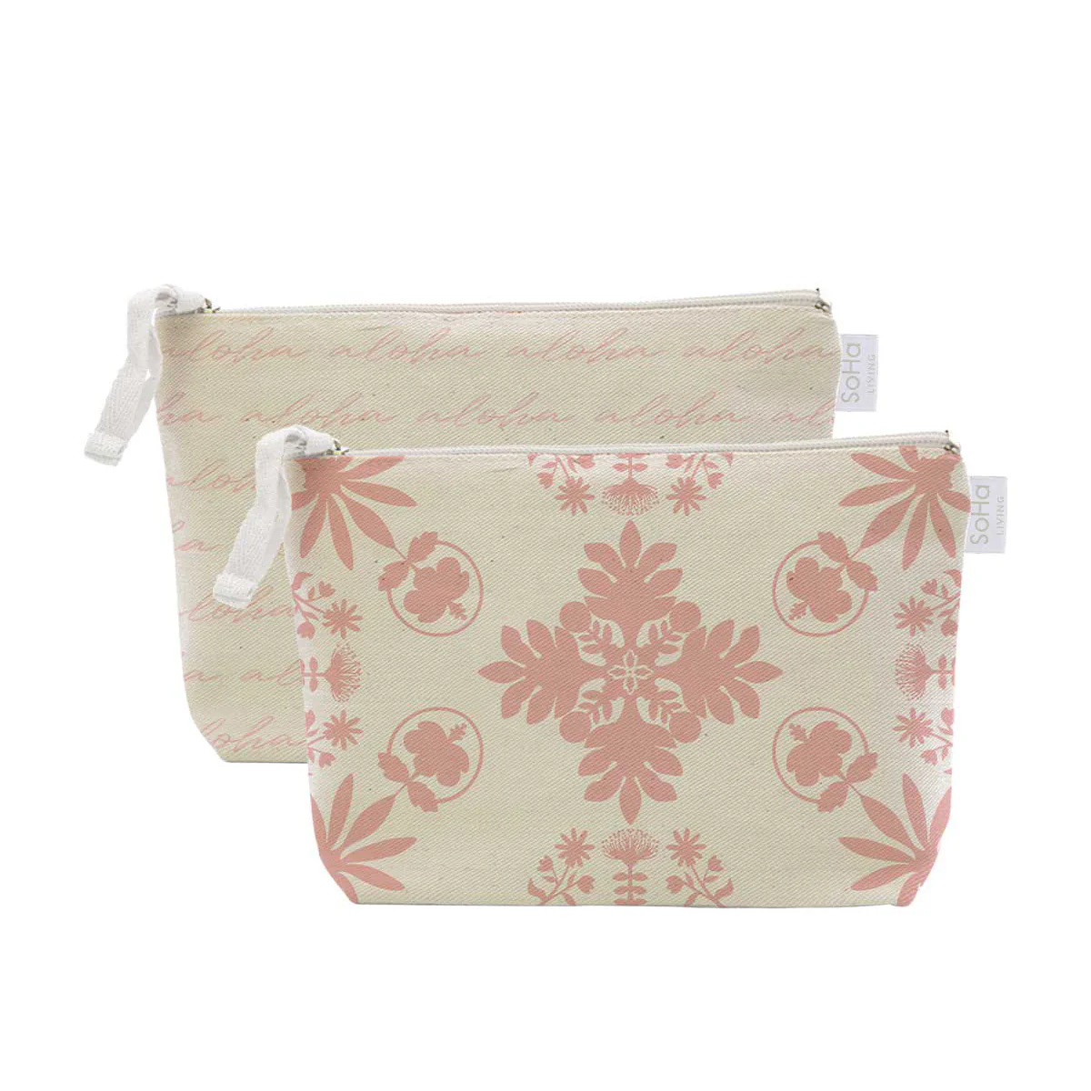 Floral Quilt and Aloha Pink Cosmetic Bag, Large