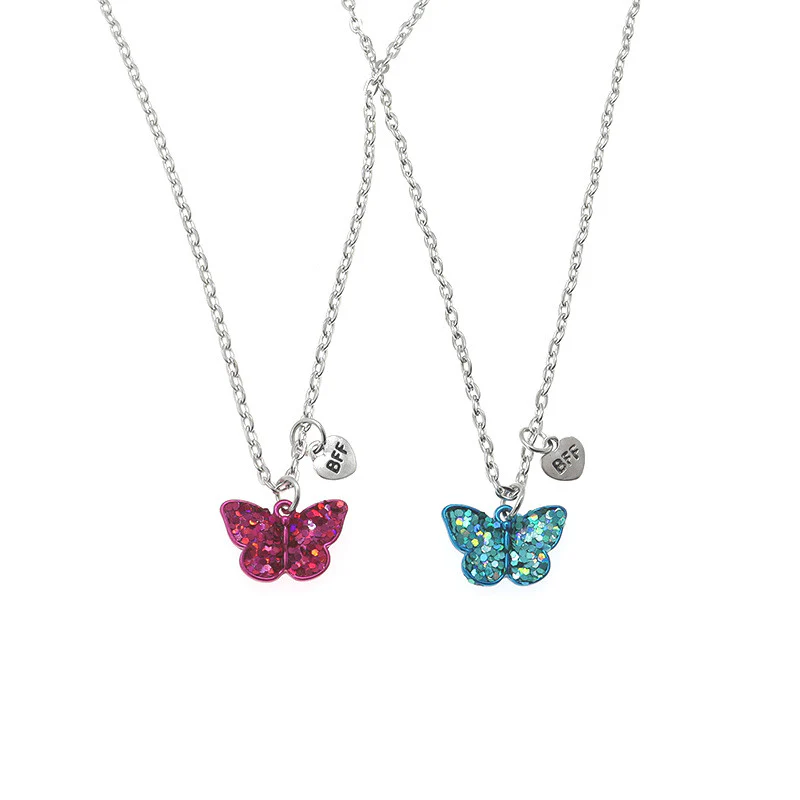 Glitter Butterfly Necklace Set BFF