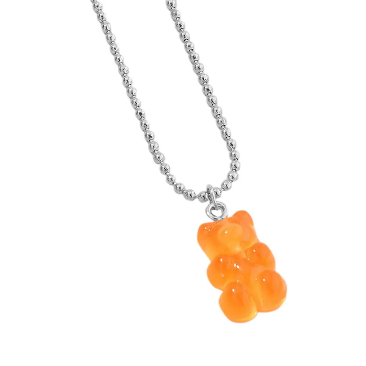 Gummy Bear Pendant Necklace, Trans Orange