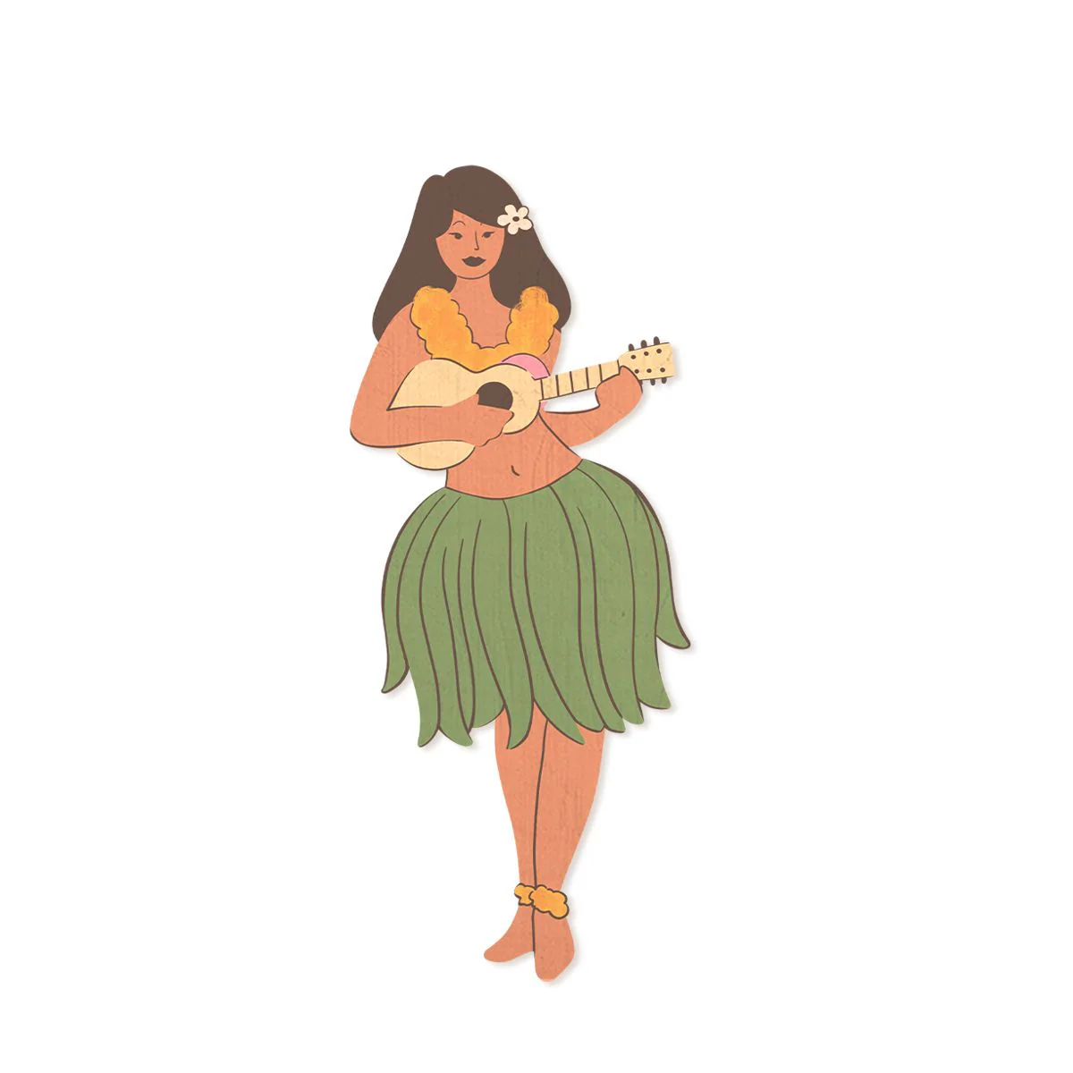 Hula Girl Ukulele Wood Shape Magnet, Green
