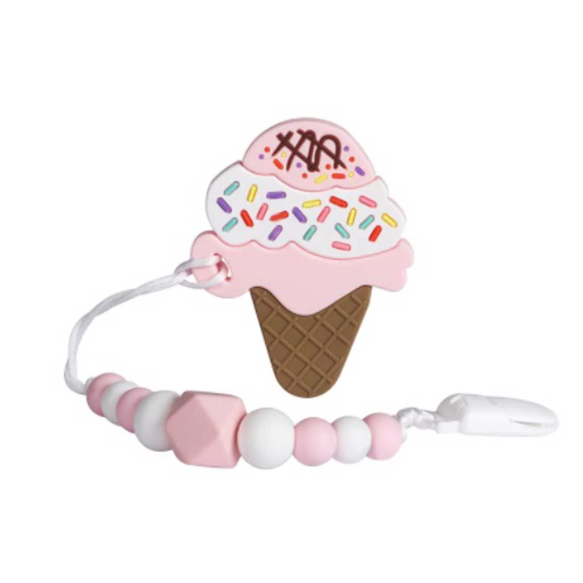 Ice Cream Shape Silicone Teether with Pacifier Holder