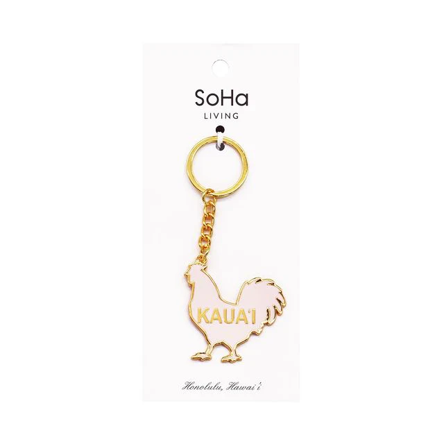 Kauai Rooster Pink Enamel Keychain