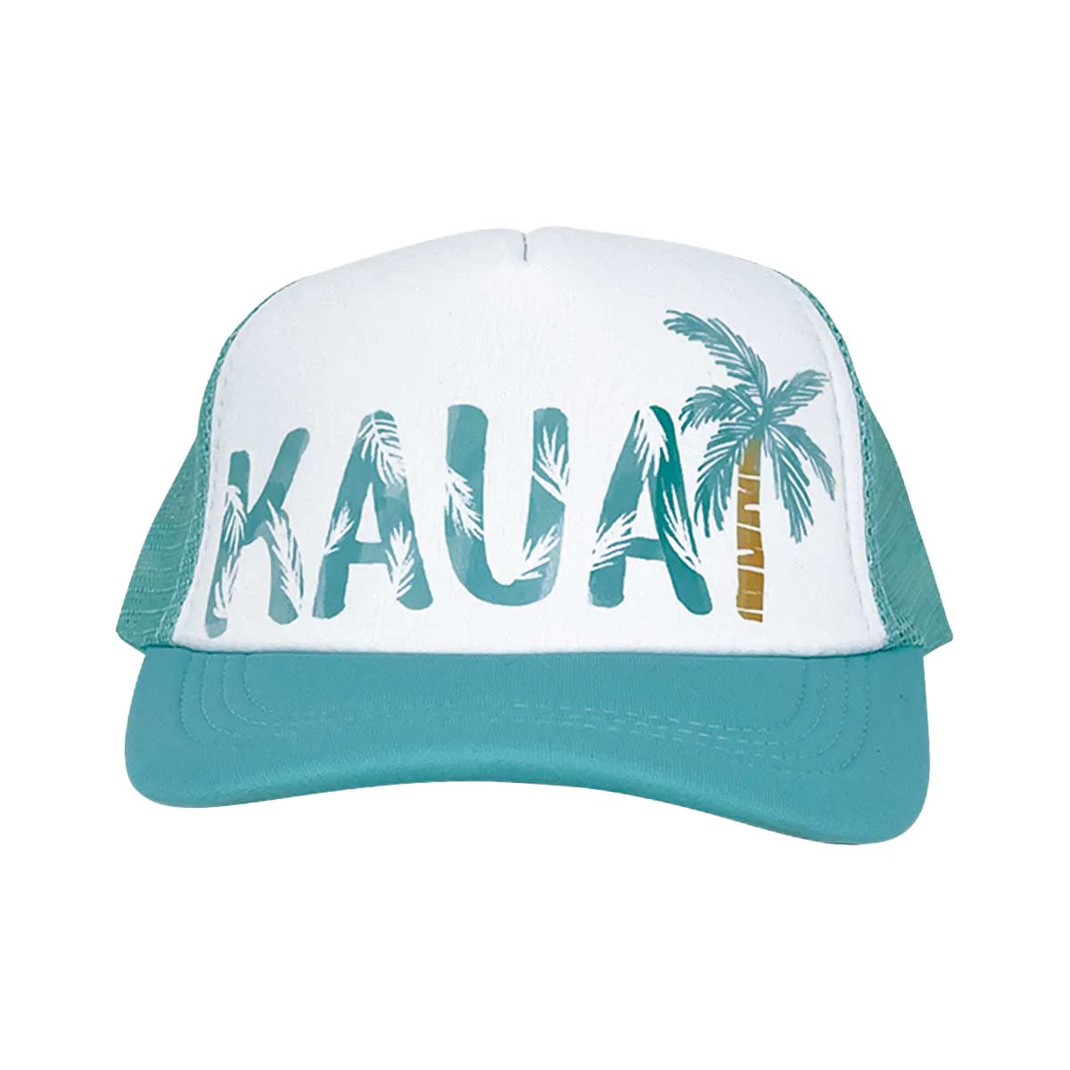 Kauai with Palm Tree Typography Keiki Trucker Hat