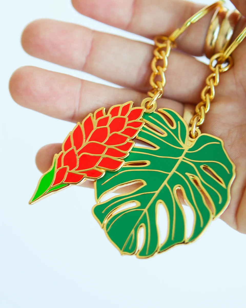 Monstera Green Enamel Keychain - Image 3