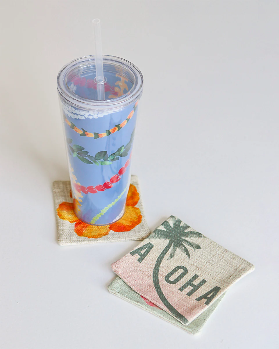 Orange Hibiscus Fabric Coaster - Image 3