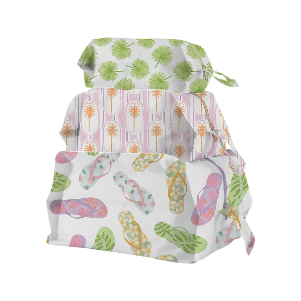Palms and Slippers 3D Zip Pouch, Set of 3