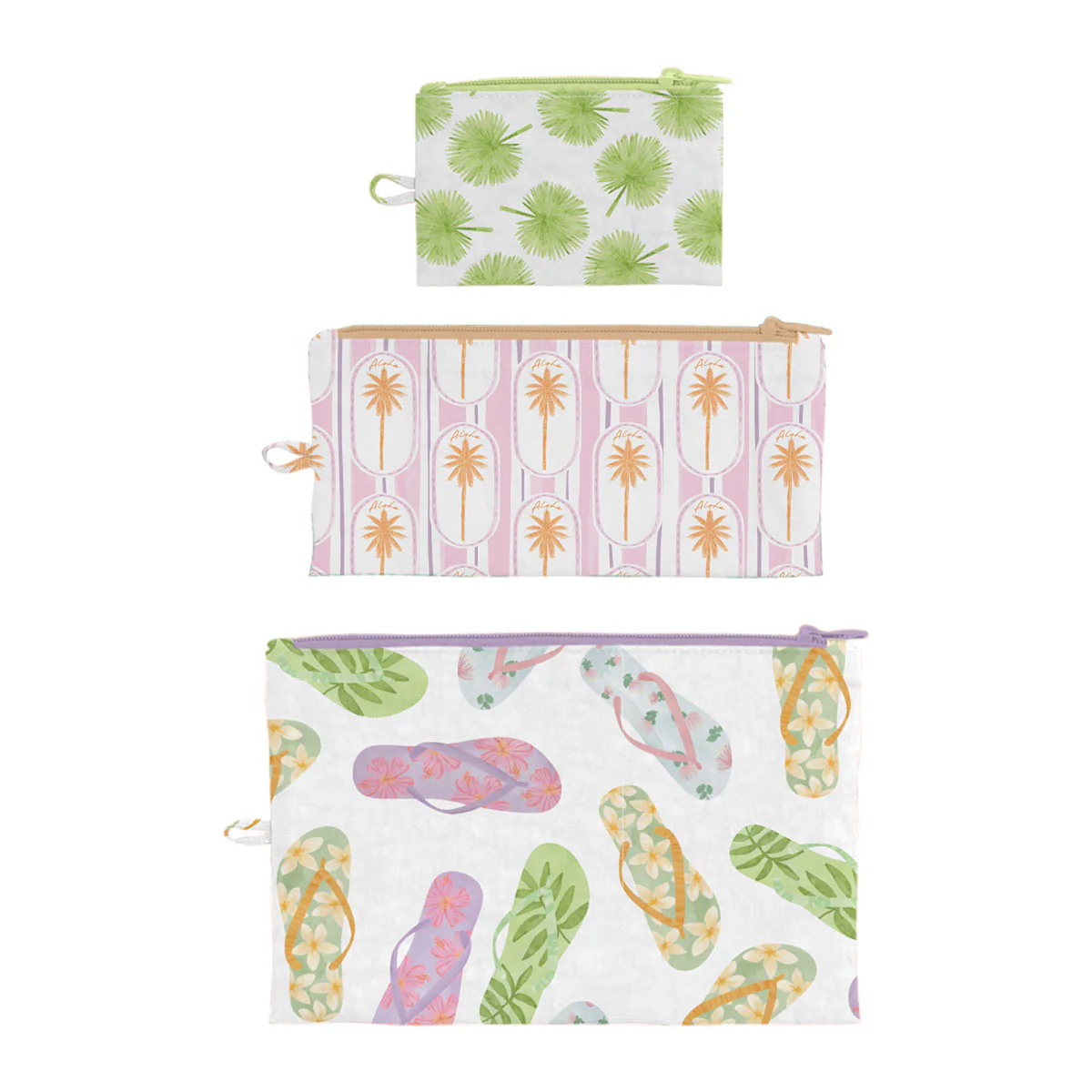 Palms and Slippers Flat Pouch, Set of 3