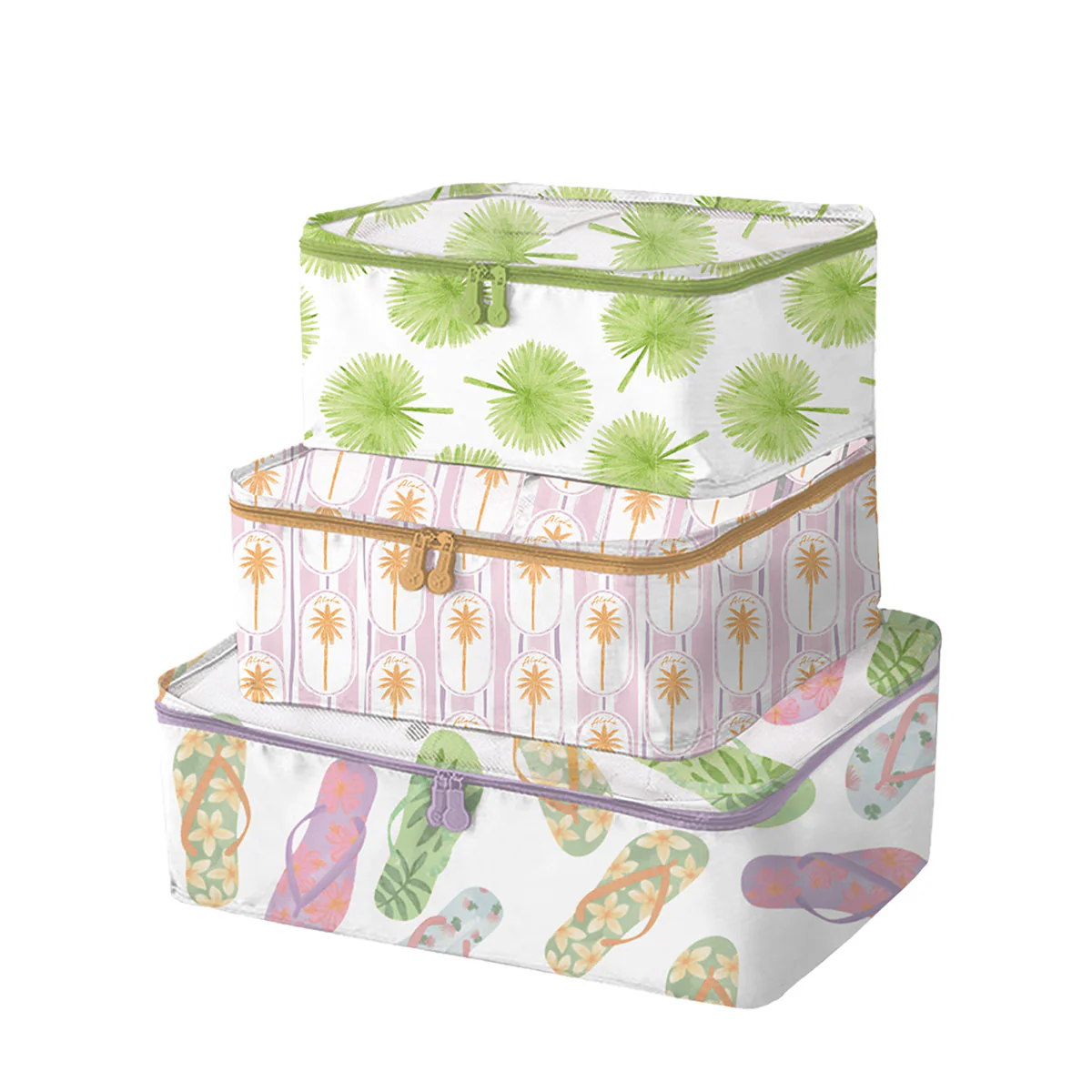 Palms and Slippers Packing Cubes, Set of 3