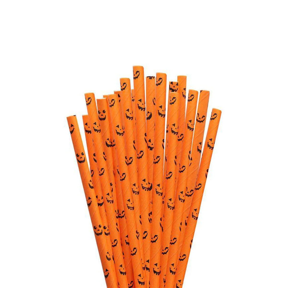 Paper Straw Pack of 25, Orange with Black Pumpkins