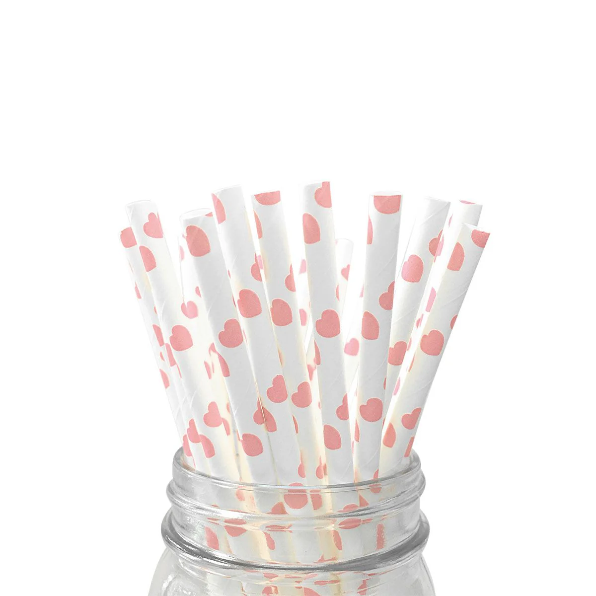*Paper Straw Pack of 25, White with Light Pink Hearts