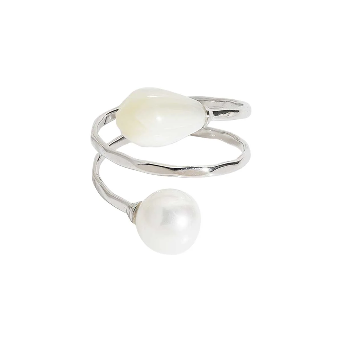 Pikake and White Pearl Hammer Ring, Silver