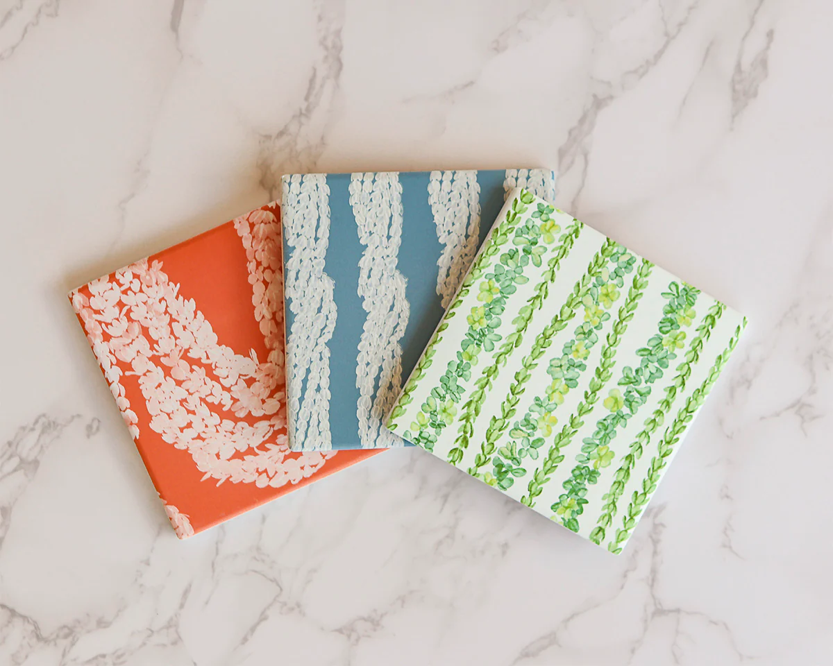 Pikake Lei on Orange Ceramic Coaster - Image 5