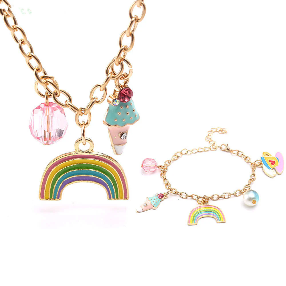 Rainbow and Ice Cream Pendant Jewelry, Set