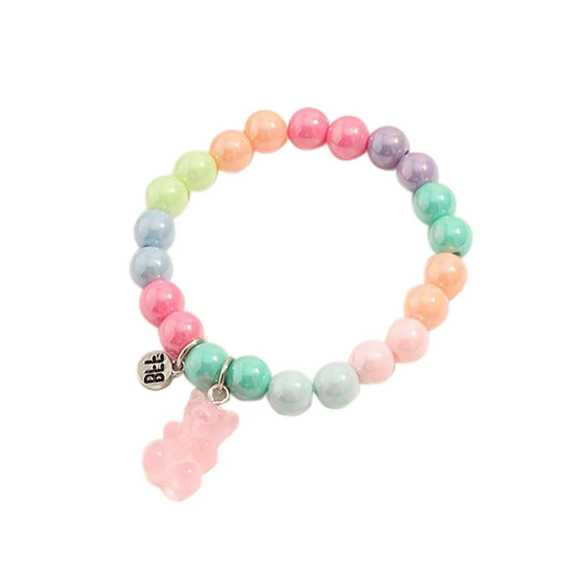 Rainbow Gummy Bear Charm Bracelet,  Pink