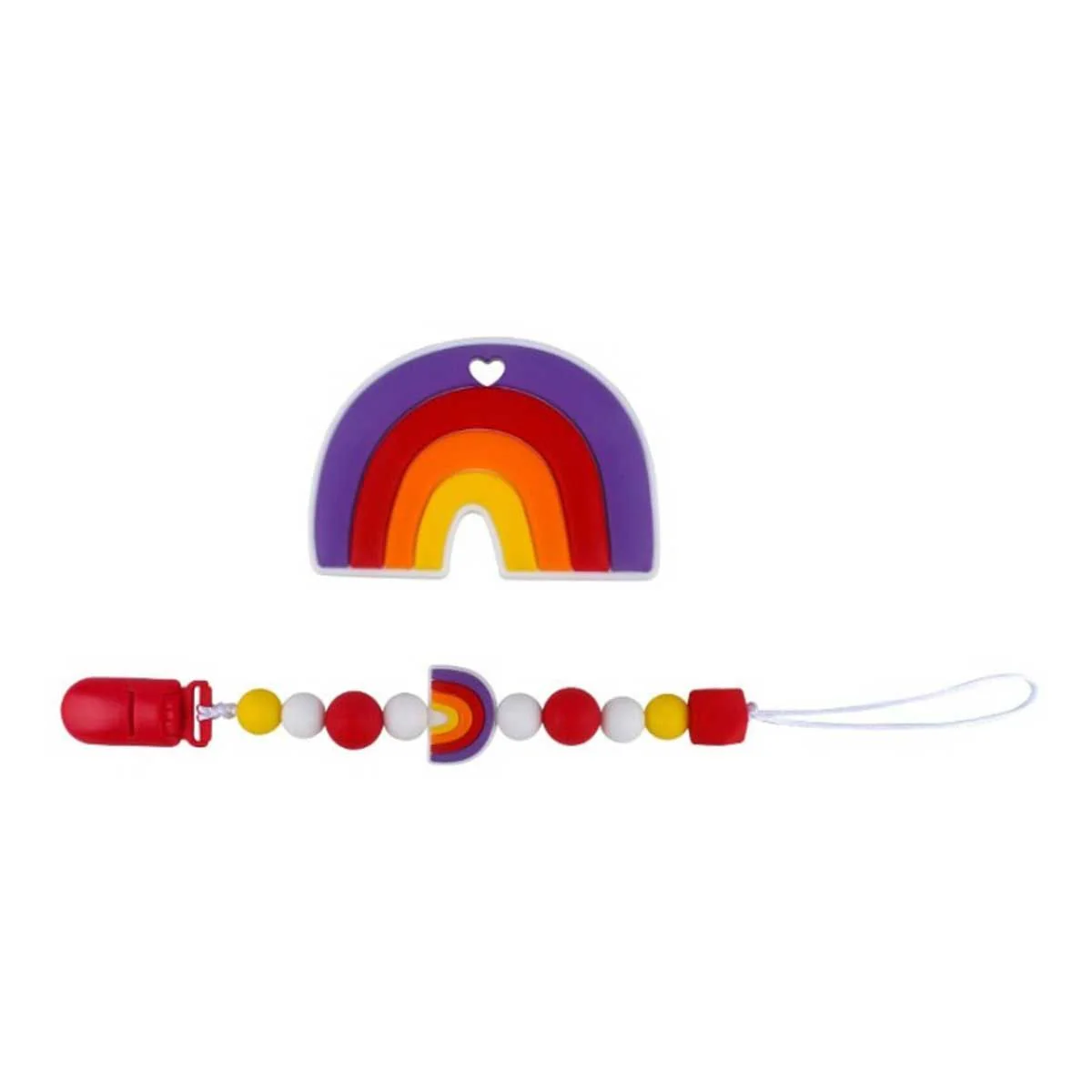 Rainbow Shape Silicone Teether with Pacifier Holder, Purple