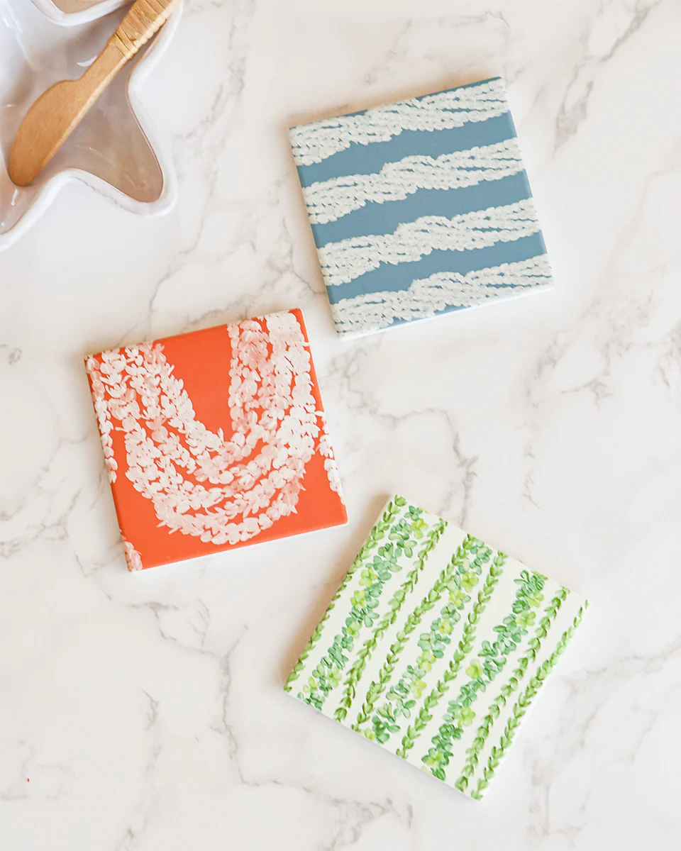 Twisted Pikake Lei Ceramic Coaster - Image 3