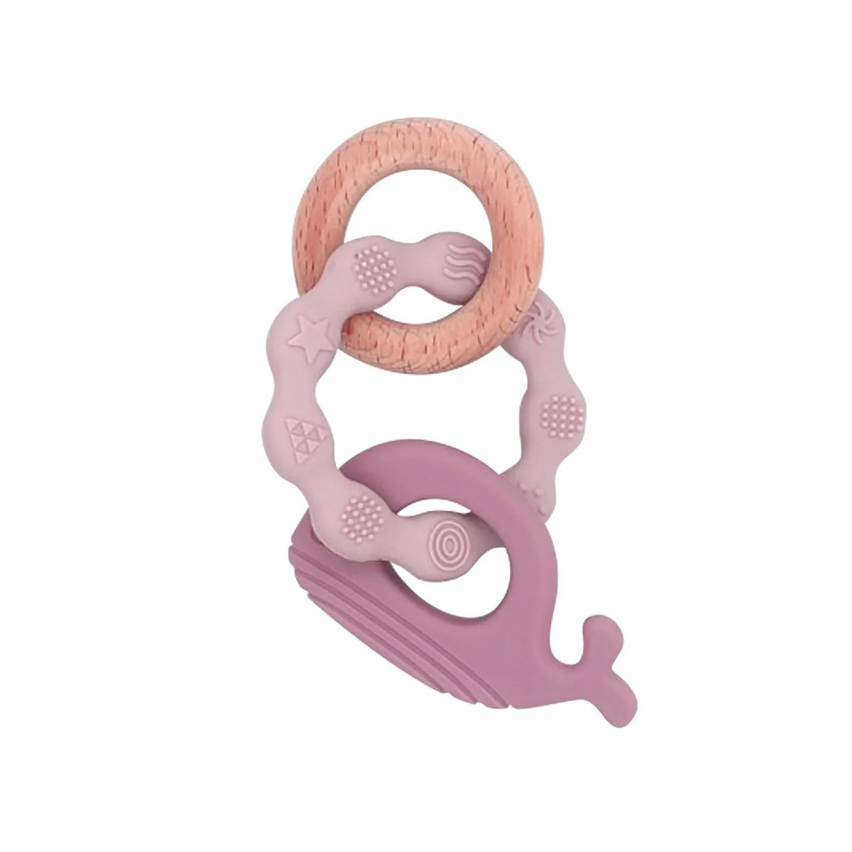Whale Ring Silicone Teether, Purple and Pink