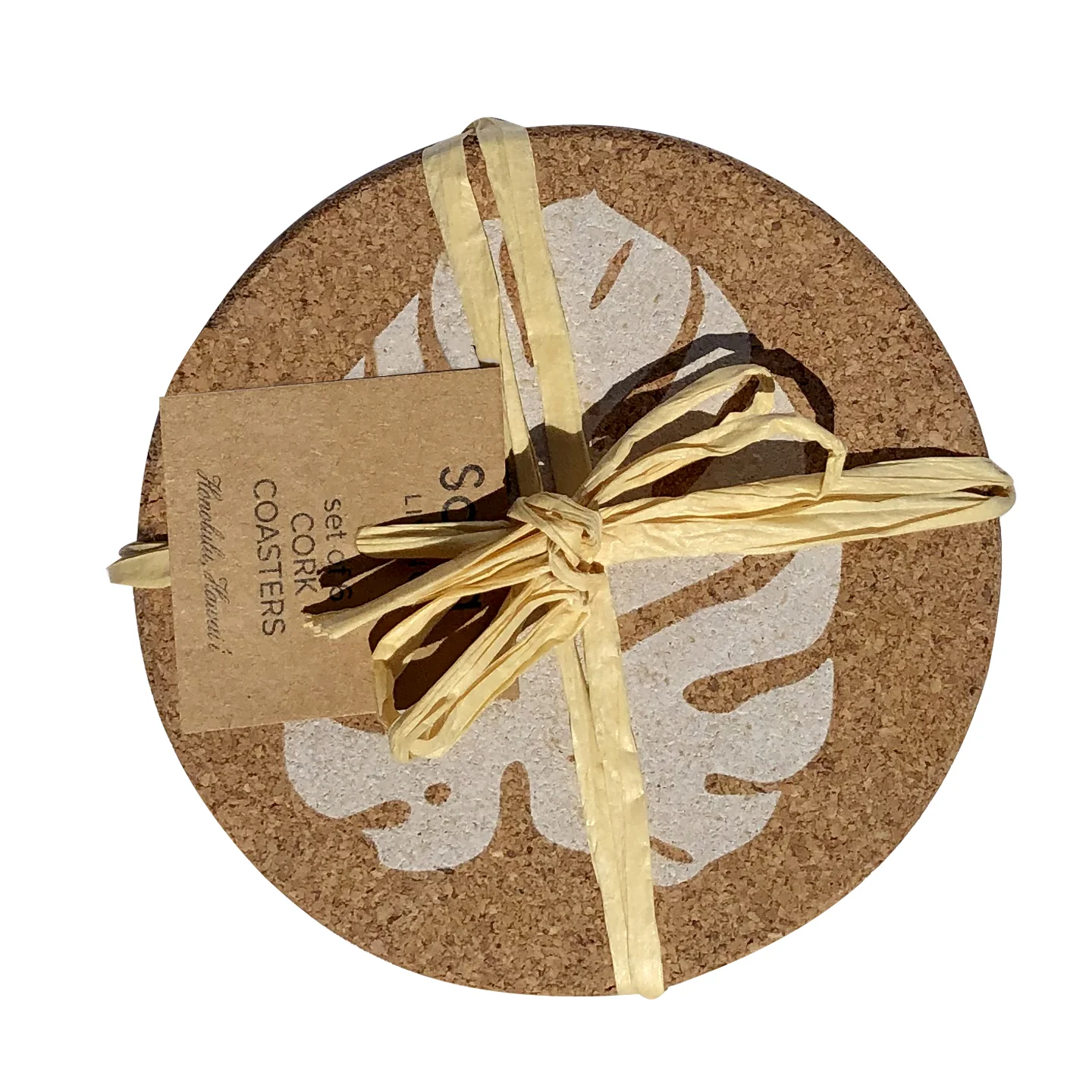 White Tropical Cork Coasters, Set of 6 - Image 4