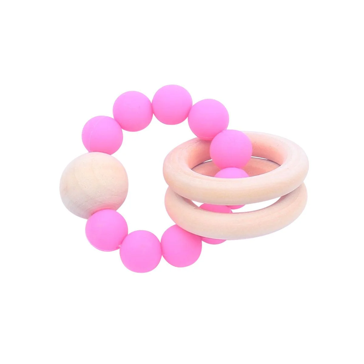 *Wooden Ring and Silicone Beads Teether, Blush