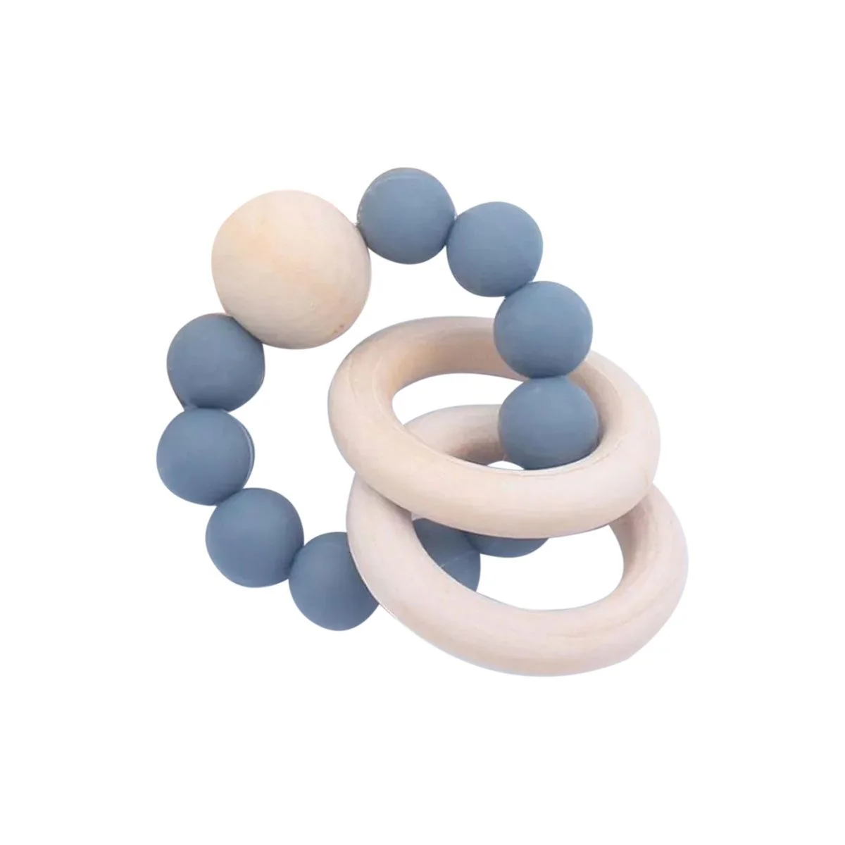 *Wooden Ring and Silicone Beads Teether, Gray