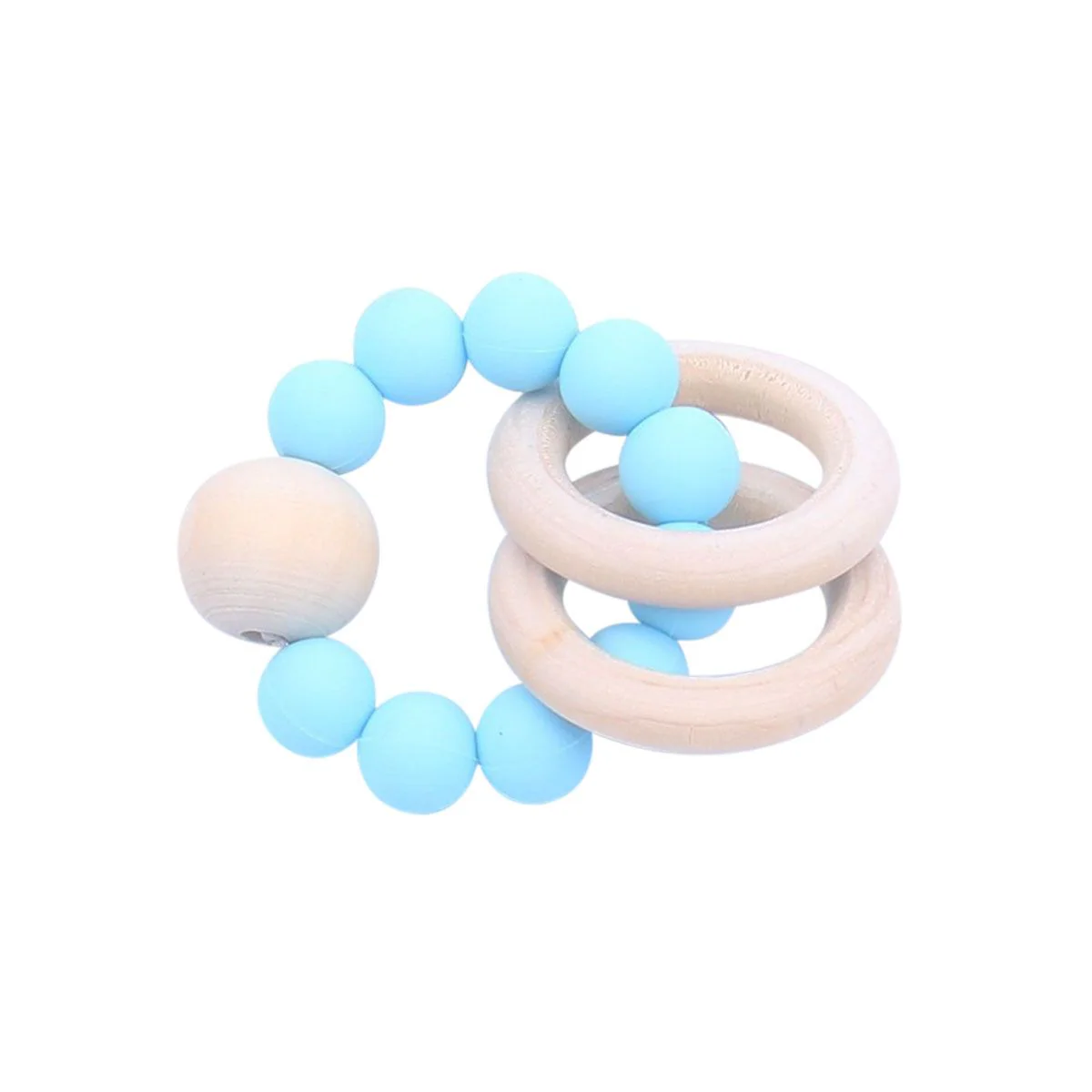 *Wooden Ring and Silicone Beads Teether, Light Blue