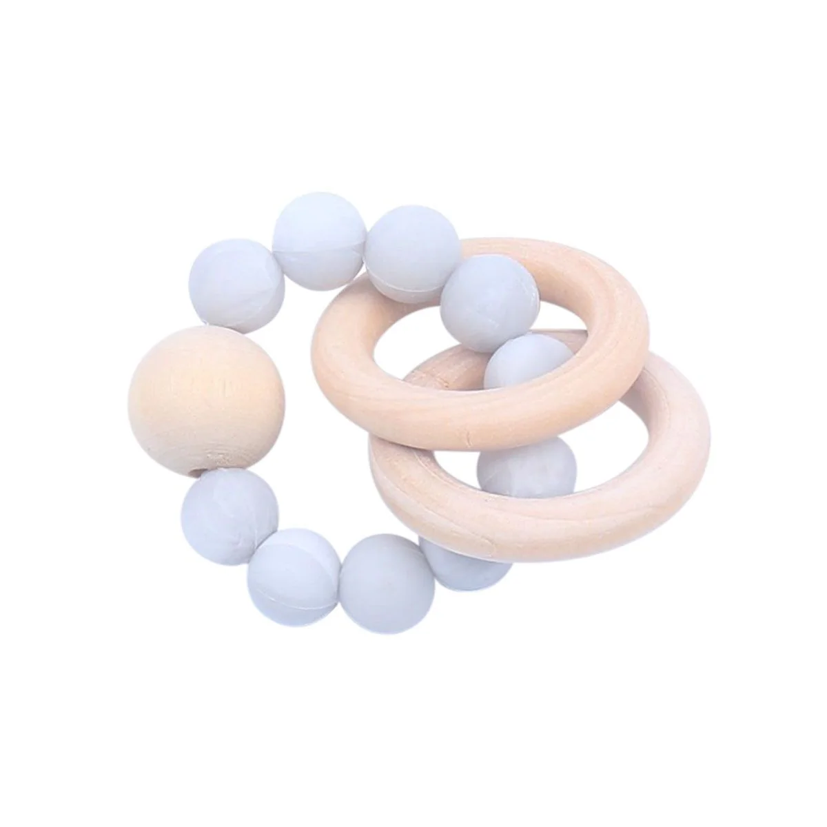 *Wooden Ring and Silicone Beads Teether, Light Gray