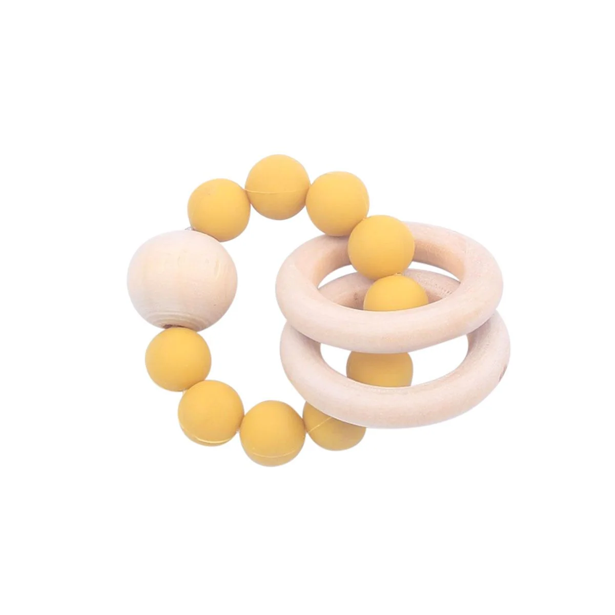 *Wooden Ring and Silicone Beads Teether, Yellow