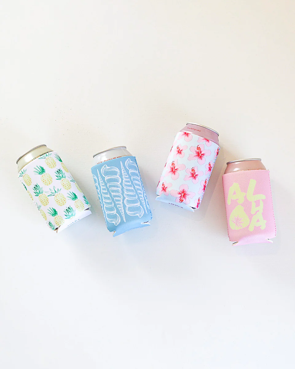 Yellow Aloha Palms on Pink Can Cooler - Image 5